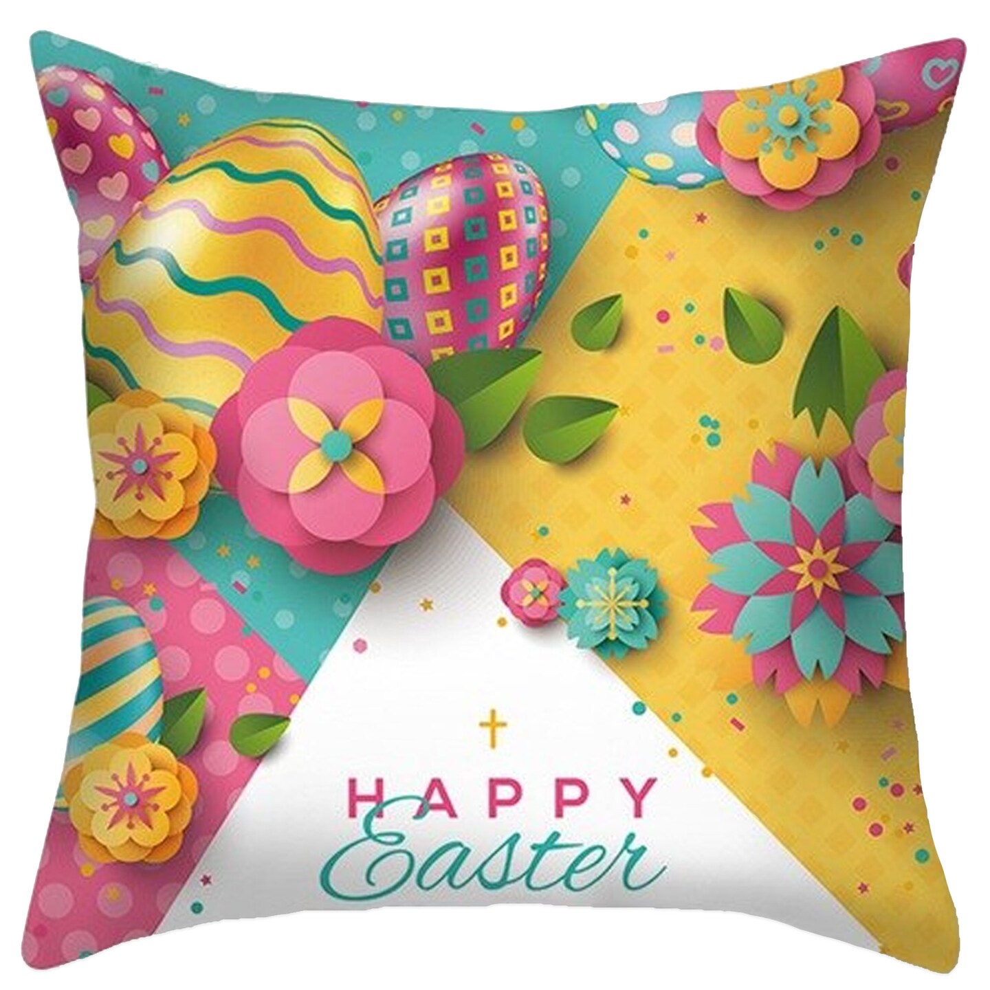 Flowers and Eggs Easter Throw Cushion Pillow Cover