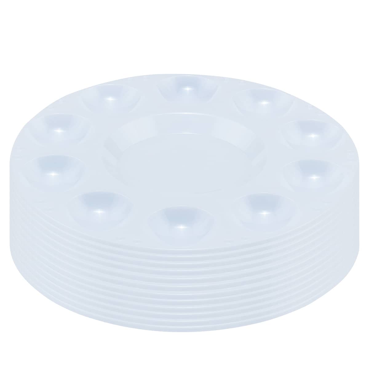 Creative Mark 10-Well Round Plastic Paint Palette - Packs of 12, Durable, Reusable, Solvent-Resistant, with Oversized Paint Wells For Students, Artists, Teachers - 7.4ml (0.25oz) per Well