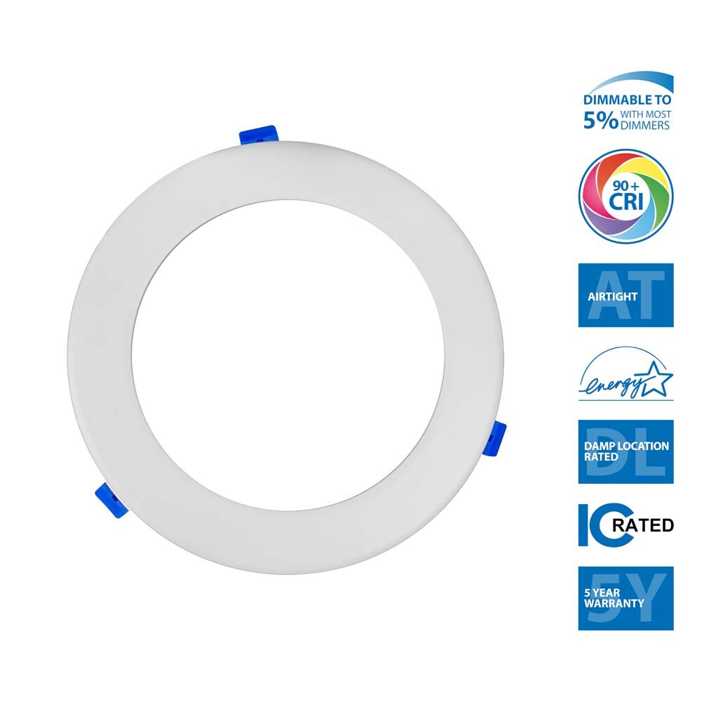 NICOR DLE8 Series 8 in. Round White Flat Panel LED Downlight in 2700K