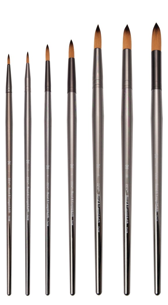 Royal Brush Zen Series 73 Synthetic All Media Brush, Short Handle, Round, 8