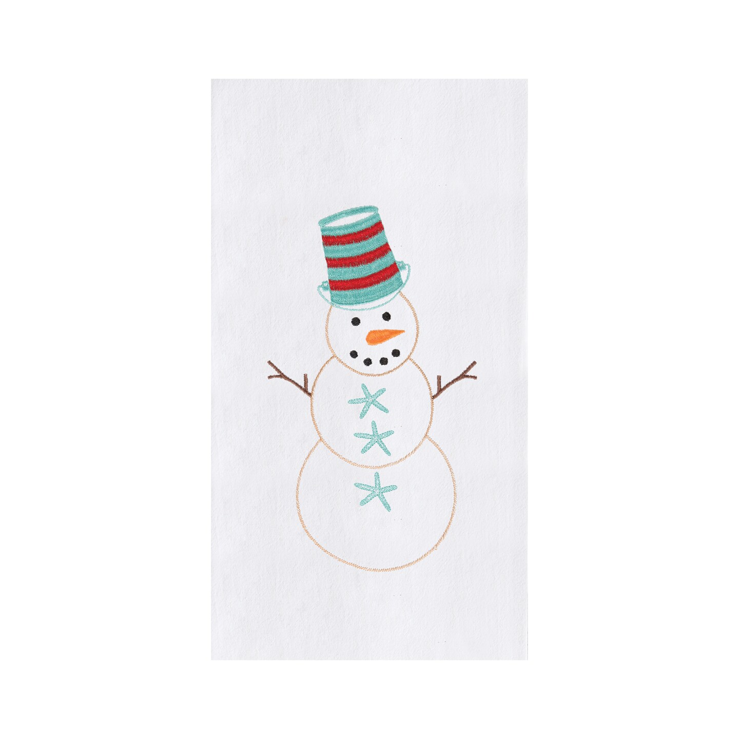 Coastal Snowman with Blue Starfish Buttons Cotton Flour Sack Kitchen Dish Towel  27L x 18W in.