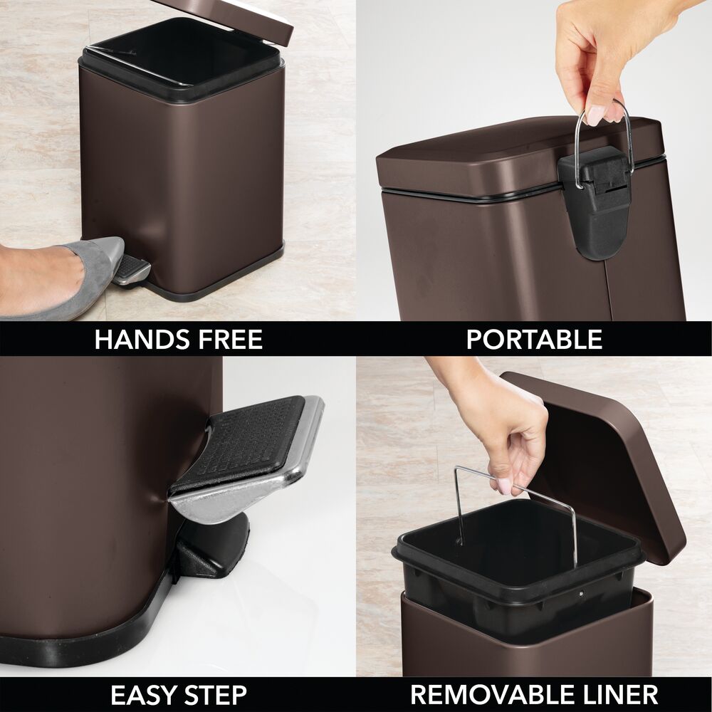 mDesign Square Metal 1.5 Gallon Step Trash Can with Lid/Liner Bucket