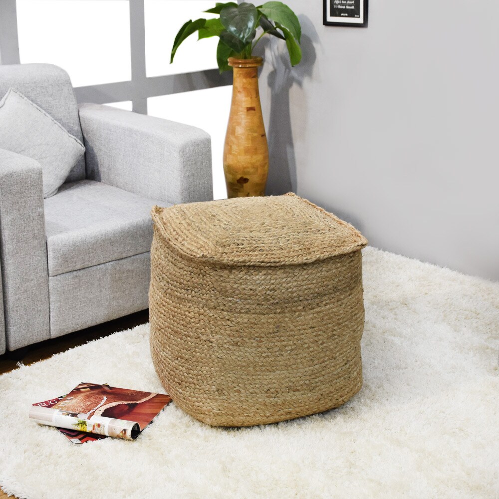 BBH Homes   Handmade Beige Square Shaped Jute Pouf Ottomans 14x14x14 BBBACPF0024