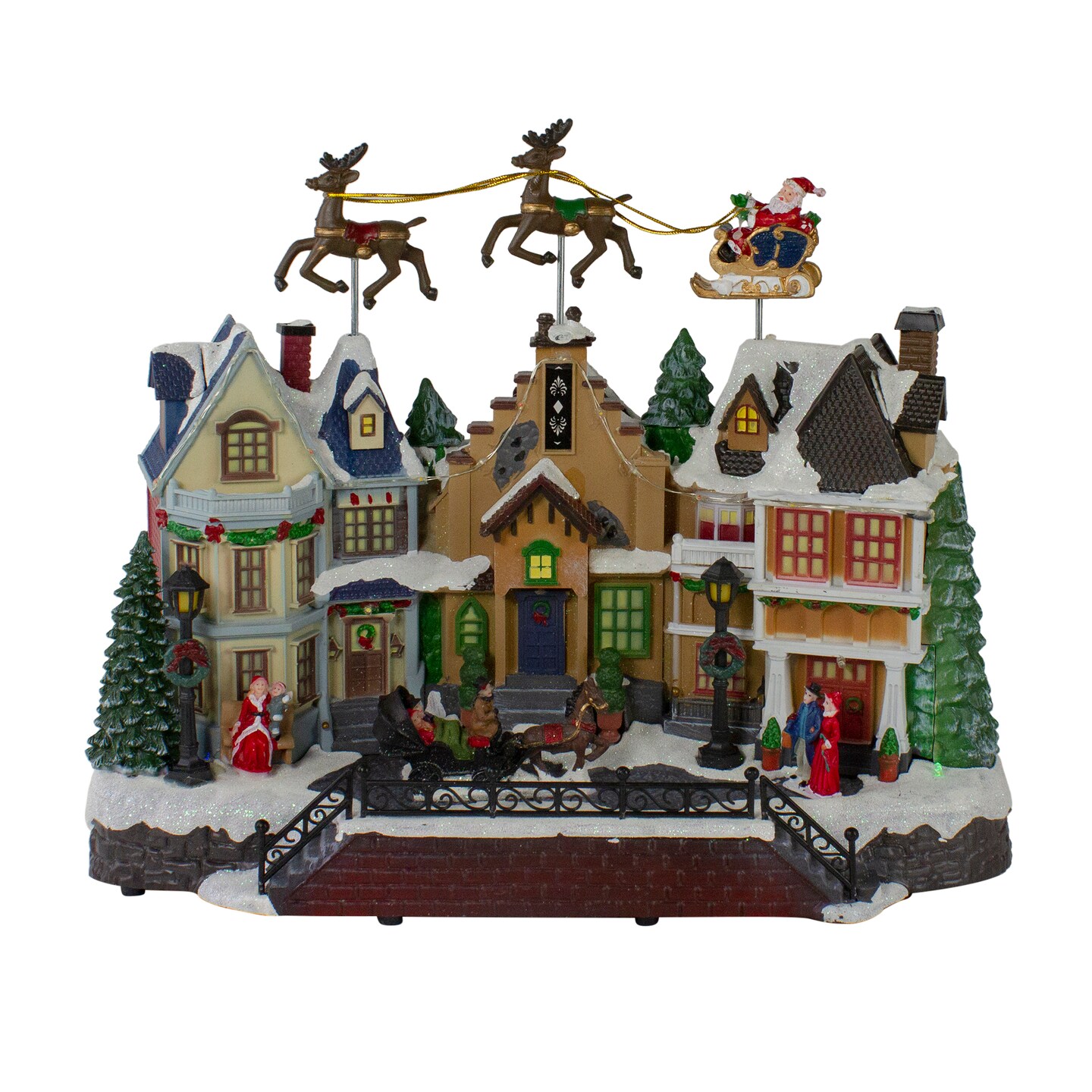 Northlight LED Lighted and Animated Christmas Village with Flying Sleigh Decoration - 16"