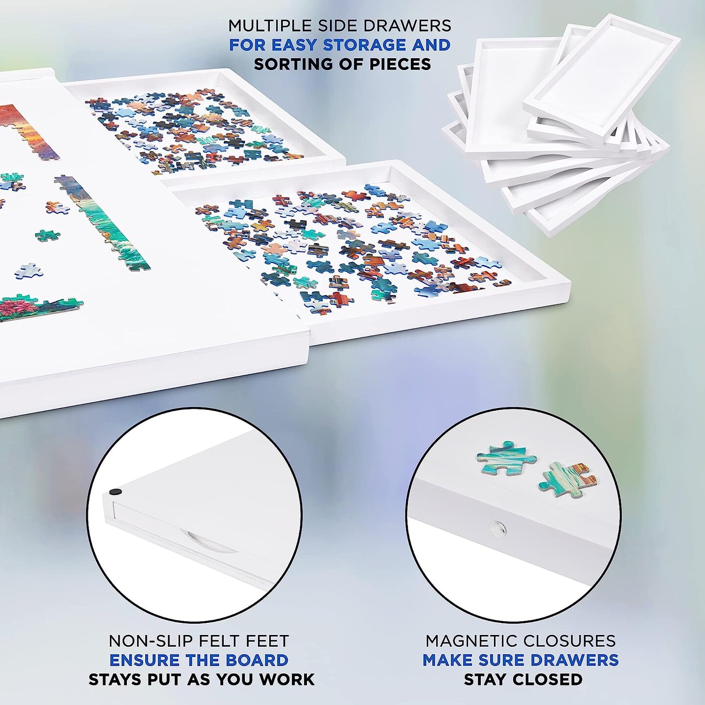 Jumbl 1500 Piece Puzzle Board, 27” x 35” Wooden Jigsaw Puzzle Table & Trays