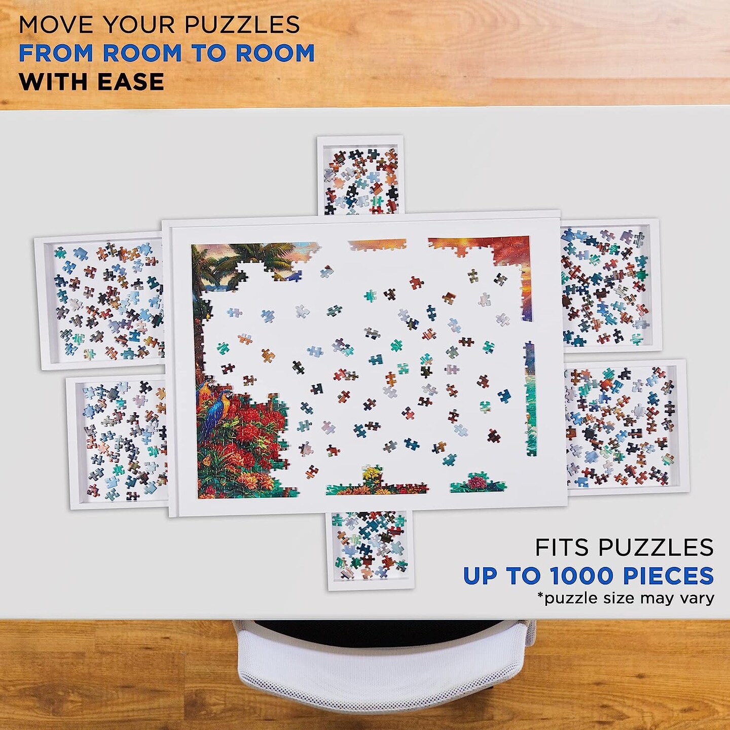 Jumbl 1000 Piece Puzzle Board 23” x 31” Wooden Jigsaw Puzzle Table & Trays