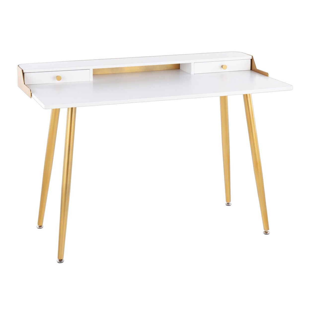 Lumisource Harvey Contemporary Office Desk In Gold Steel And White Wood With Gold Accents