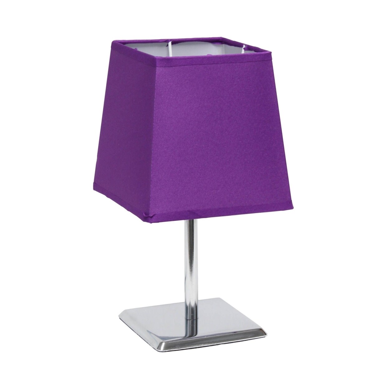Simple Designs   Mini Chrome Table Lamp with Squared Empire Fabric Shade, Purple