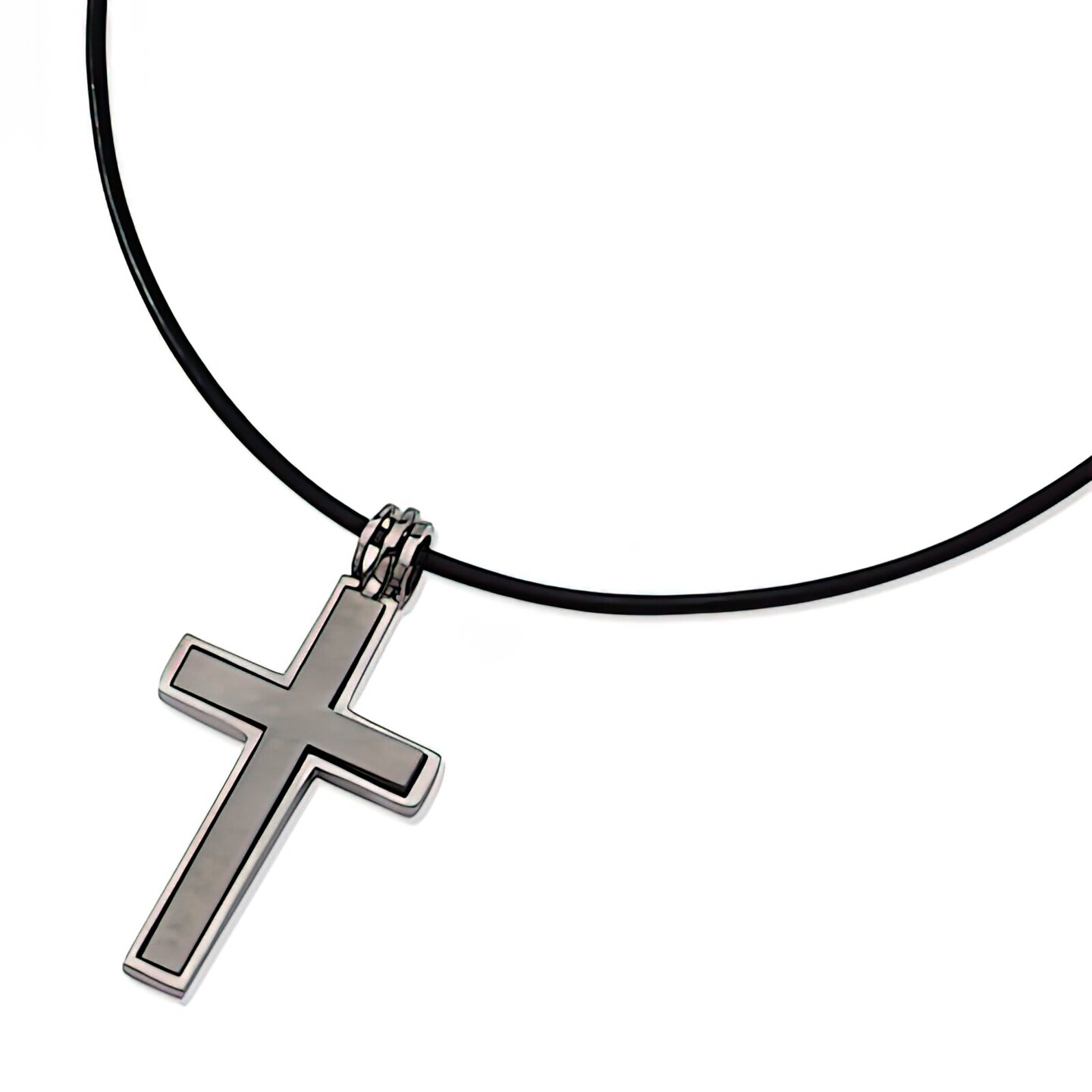 Titanium Leather Cord Cross Pendant Necklace 18&#x22; Jewerly 33mm x 18mm