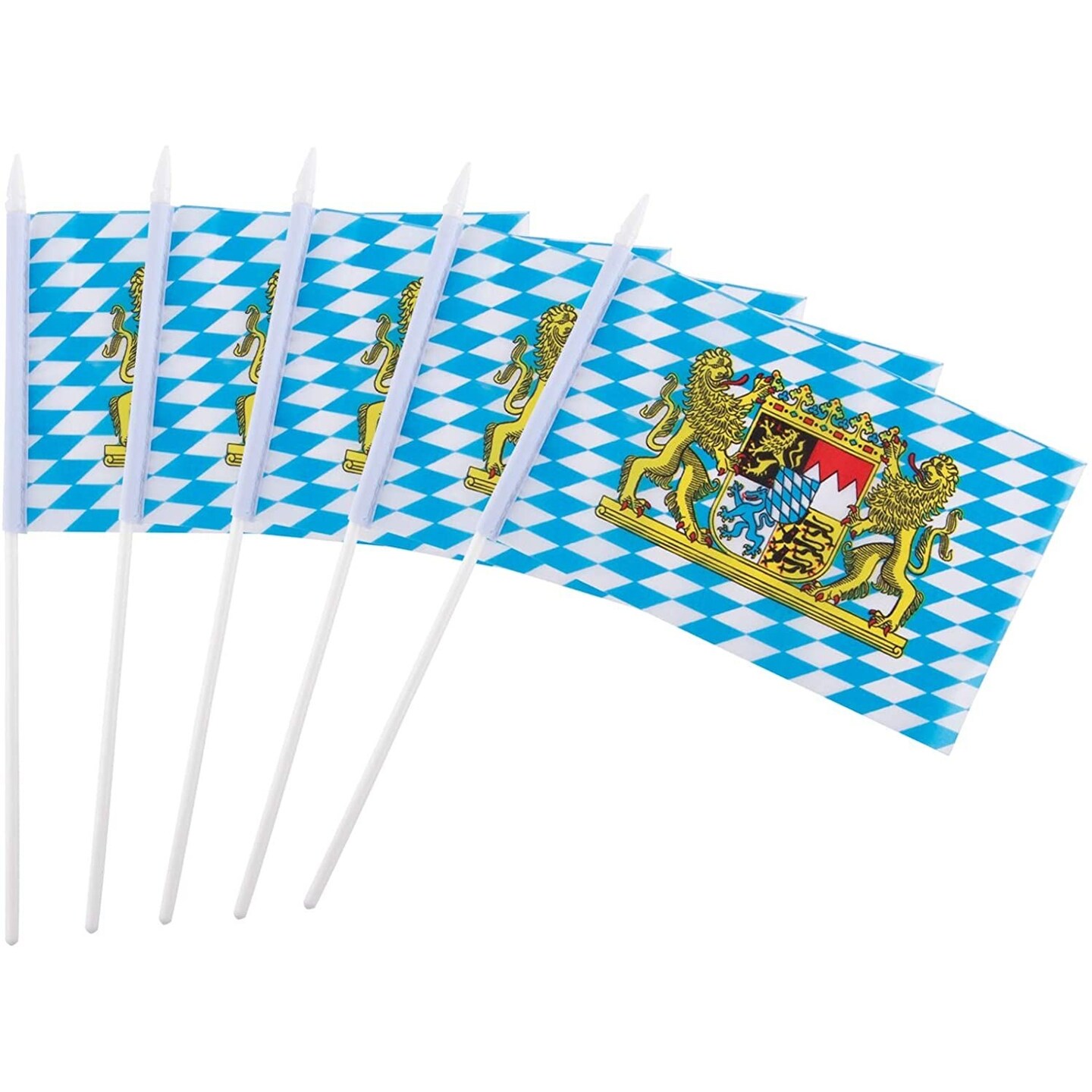 72 Piece Bavarian Stick Flag, Handheld Oktoberfest Flags, German Party Decor (8x5 in)