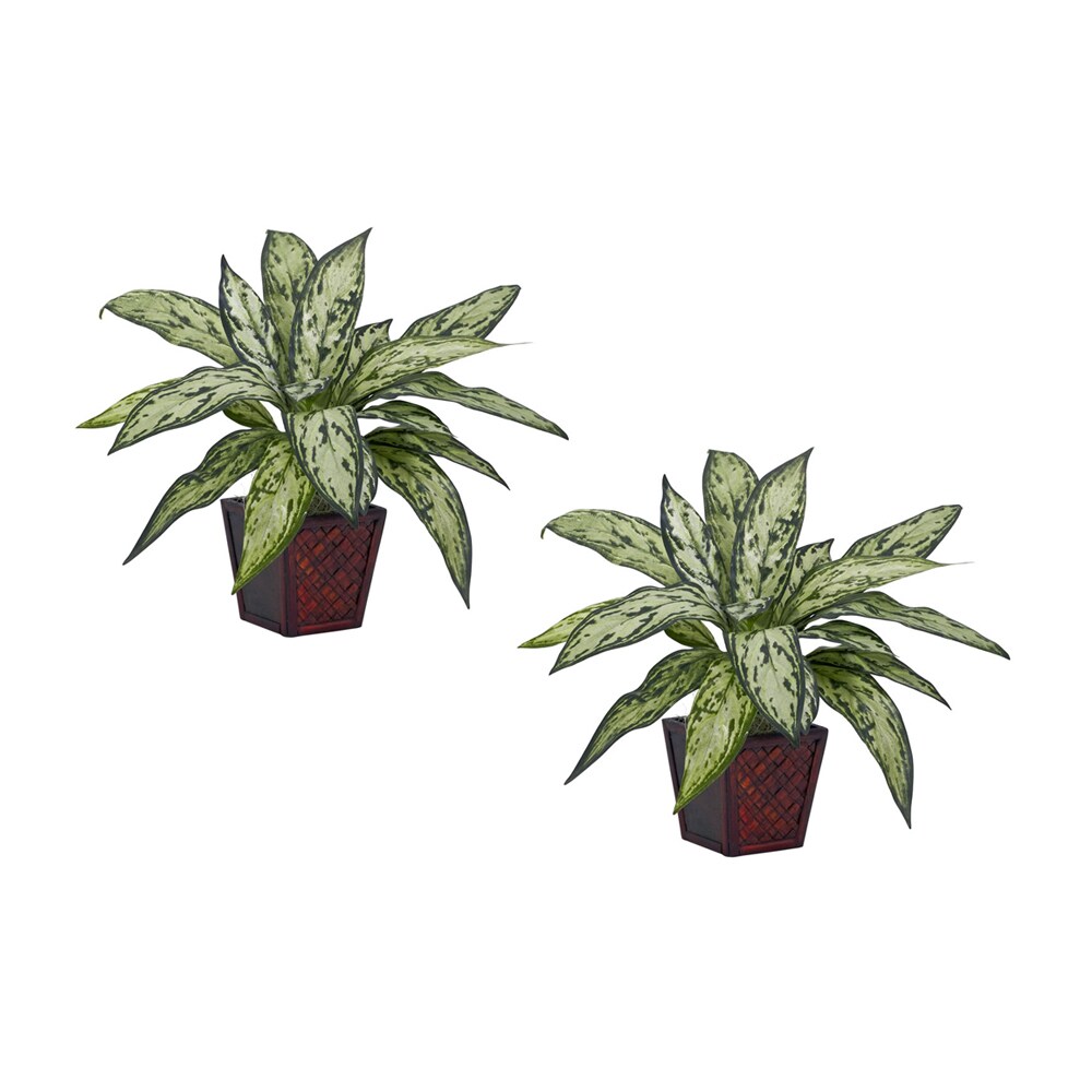 Nearly Natural   Silver Queen Silk Plant - Set of 2 Green
