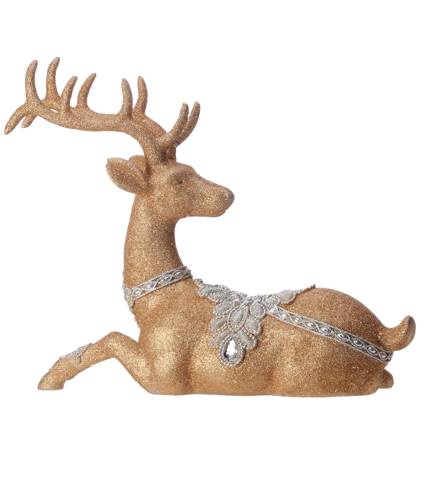Contemporary Home Living 10&#x22; Glittered Old World Laying Deer Tabletop Christmas Decoration