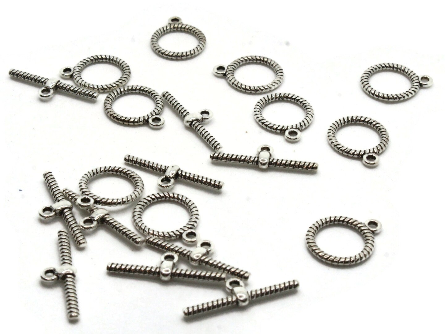 10 10mm Silver Grey Metal Toggle Clasps