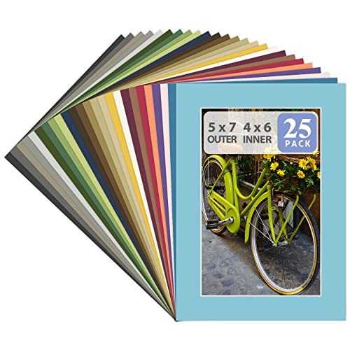 Pack of 25 Acid Free , Mix 5x7 Photo Mats Mattes Matting with White Core Bevel Cut for 4x6 Pictures in Premier