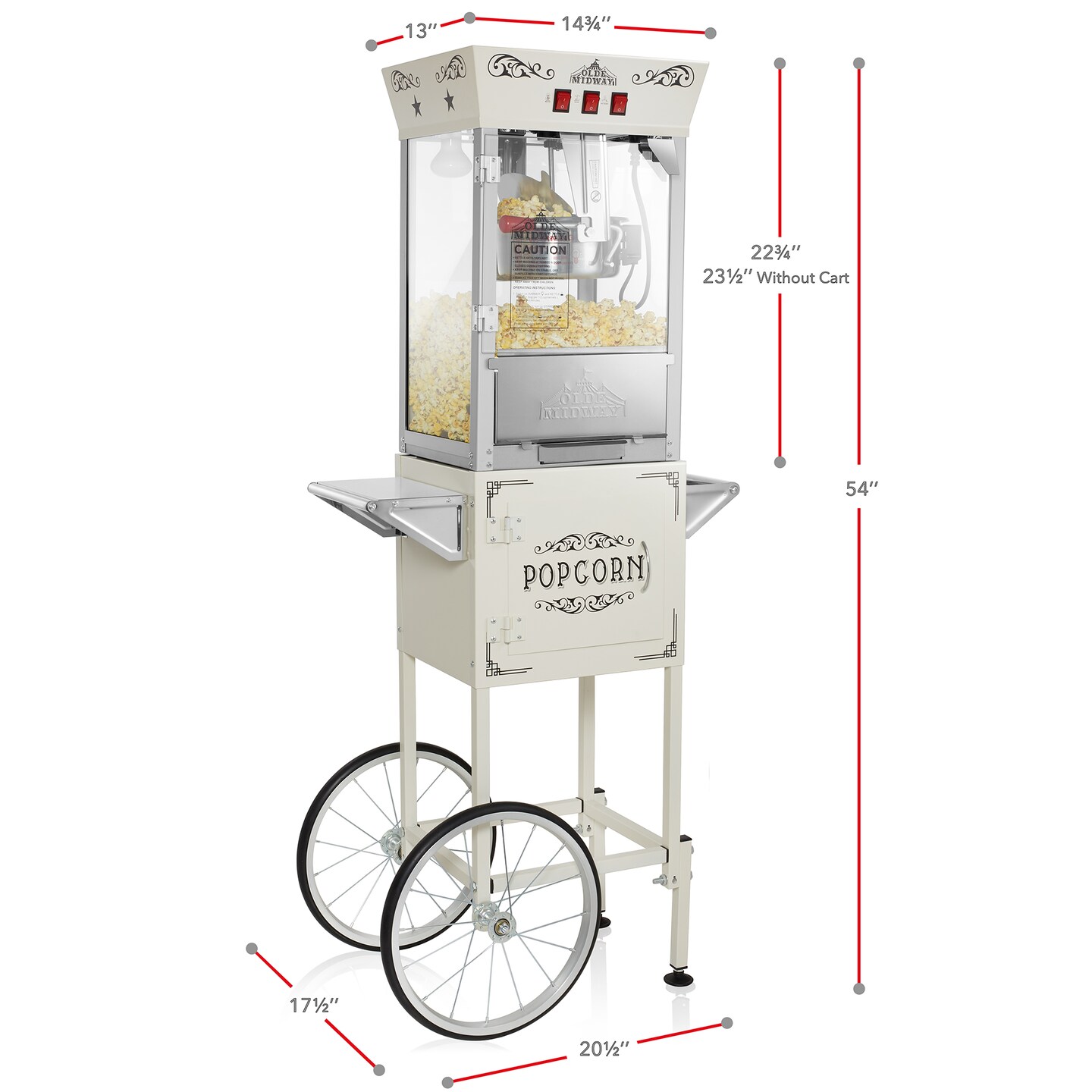 Olde Midway Movie Theater-Style Popcorn Machine Maker with Cart and 8-Ounce Kettle, Vintage-Style Popper on Wheels