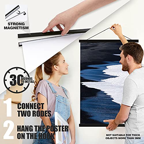 Magnetic Poster Hanger, 8x10 8x20 8x11 Poster Frame Wood Wooden Magnet Print Posters Dowel Scroll Hanger Hangers Hanging Kit for Walls Map Canvas Artwork (Black, 8")