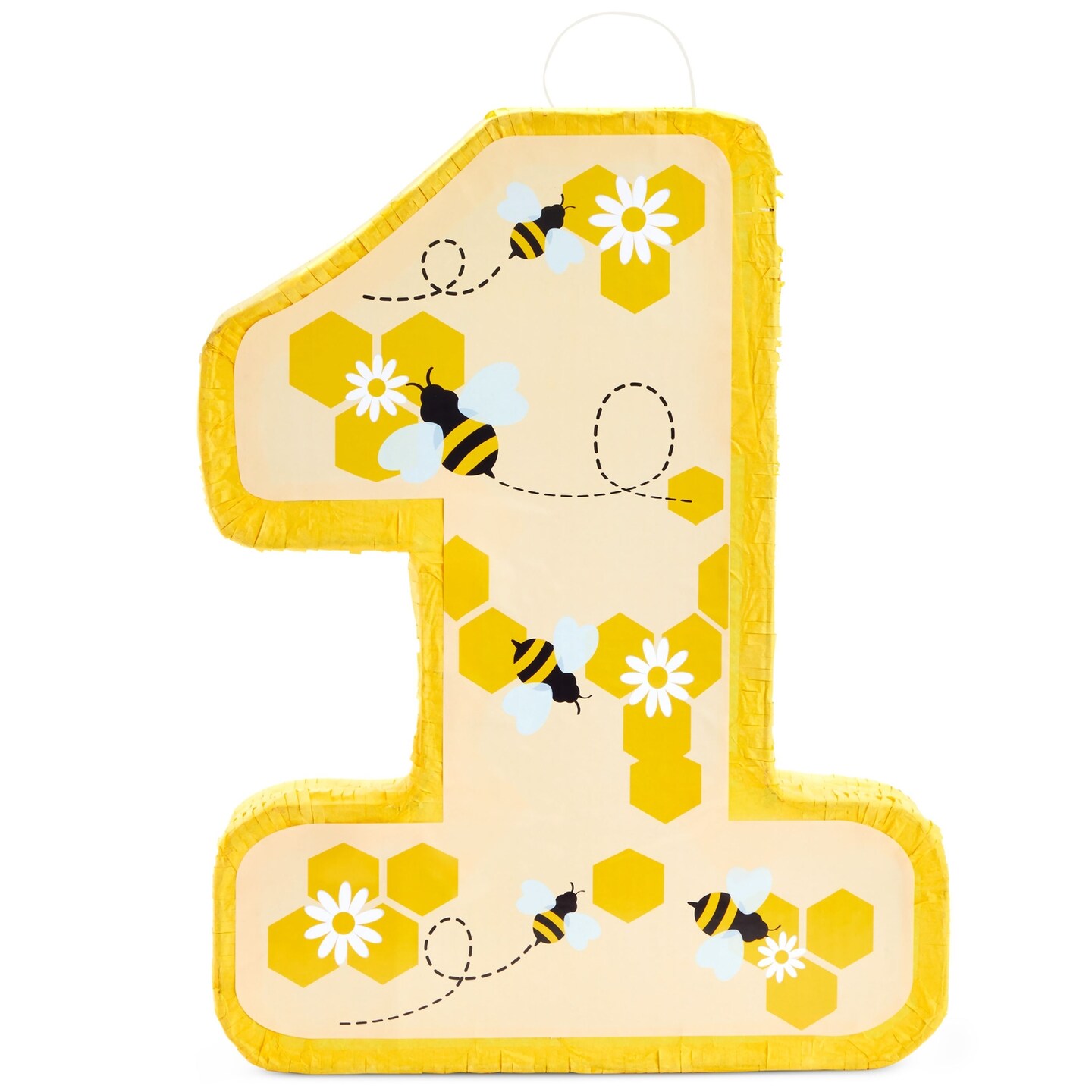 Number 1 Pinata for First Bee Day Party Decorations, Bumblebee, Honeycomb,  Honey, and Sunflower Designs, Easy to Fill and Hang (Small, Yellow,  10.8x16.5x3 in)
