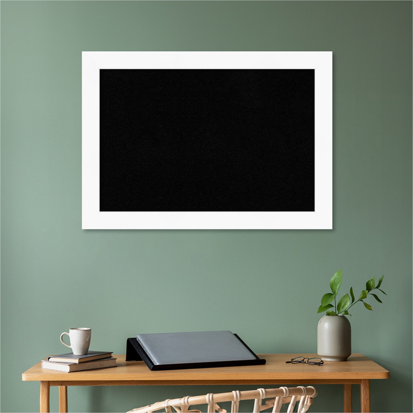 Cabinet White Framed Corkboard, Black Cork