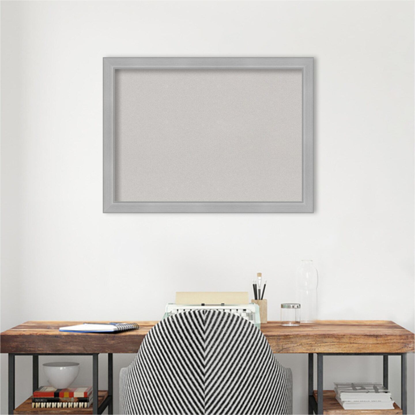 Vista Brushed Nickel Narrow Framed Corkboard, Grey Cork