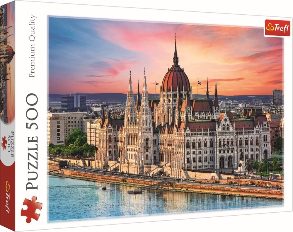 500 Piece Jigsaw Puzzles, Parliament, Budapest Hungary Puzzle, Gothic Revival and Renaissance Revival Architecture, Adult Puzzles, Trefl 37395