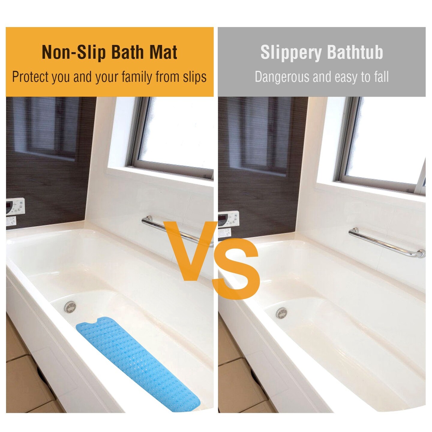Bath Tub Mat Non-Slip Shower Mat BPA-Free Massage Anti-Bacterial with Suction Cups Washable