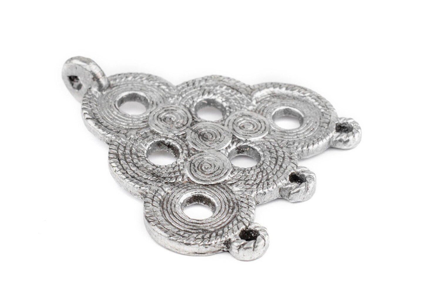 The Bead Chest Silver Baule Beehive Connector Pendant (54x47mm): African Tribal Metal Pendant for DIY Jewelry and Necklace