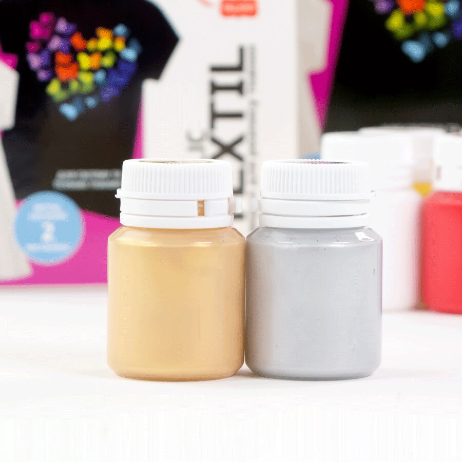 HEART Textile Acrylic Paint Set. 12 colors (20ml) and including 2 metallic by Rosa Talent