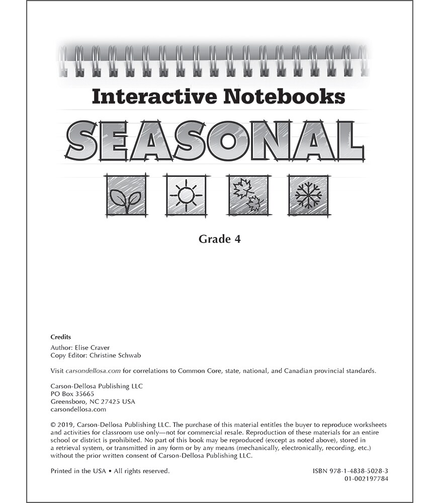 Carson Dellosa Interactive Notebooks Seasonal, Grade 4 Resource Book