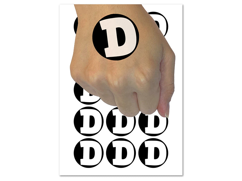 Letter D Uppercase Fun Bold Font Temporary Tattoo Water Resistant Fake Body Art Set Collection (1 Sheet)