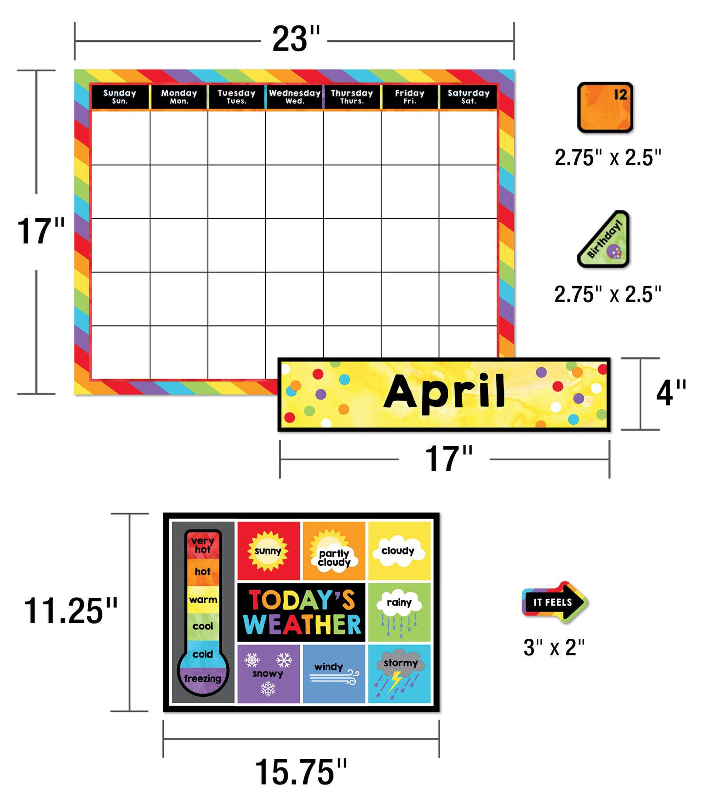 Carson Dellosa Celebrate Learning Calendar Bulletin Board Set, Boho Rainbow Monthly Calendar With Numbers and Birthday Cover Ups, Seasons, Weather, and Days of the Week Chart, Classroom Decor (86 pc)