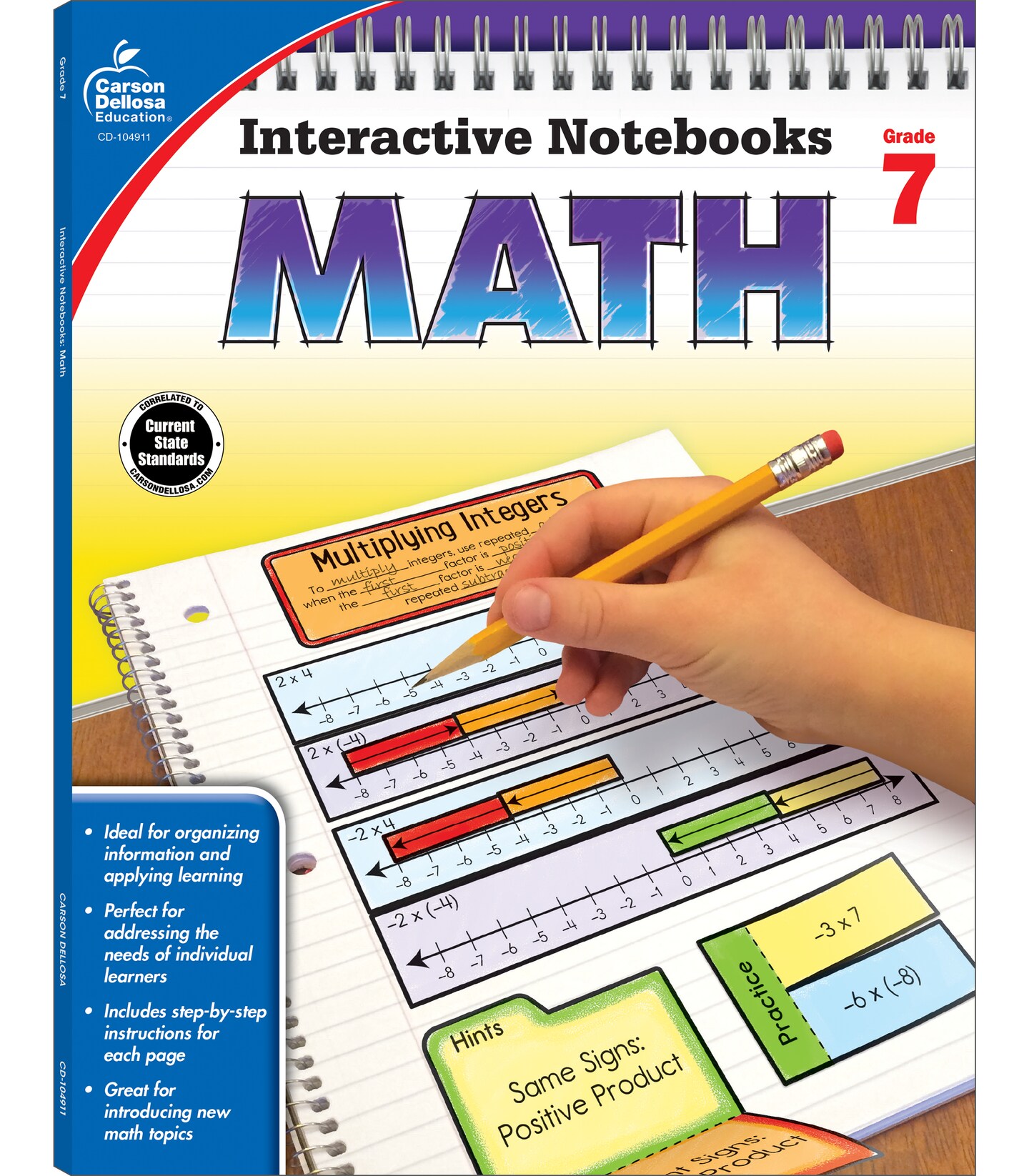 Carson Dellosa 7th Grade Math Interactive Notebooks, Reproducible Workbook Covering Integers, Inequalities, Probability, and More, Middle School Books for Test Prep and Classroom Organization