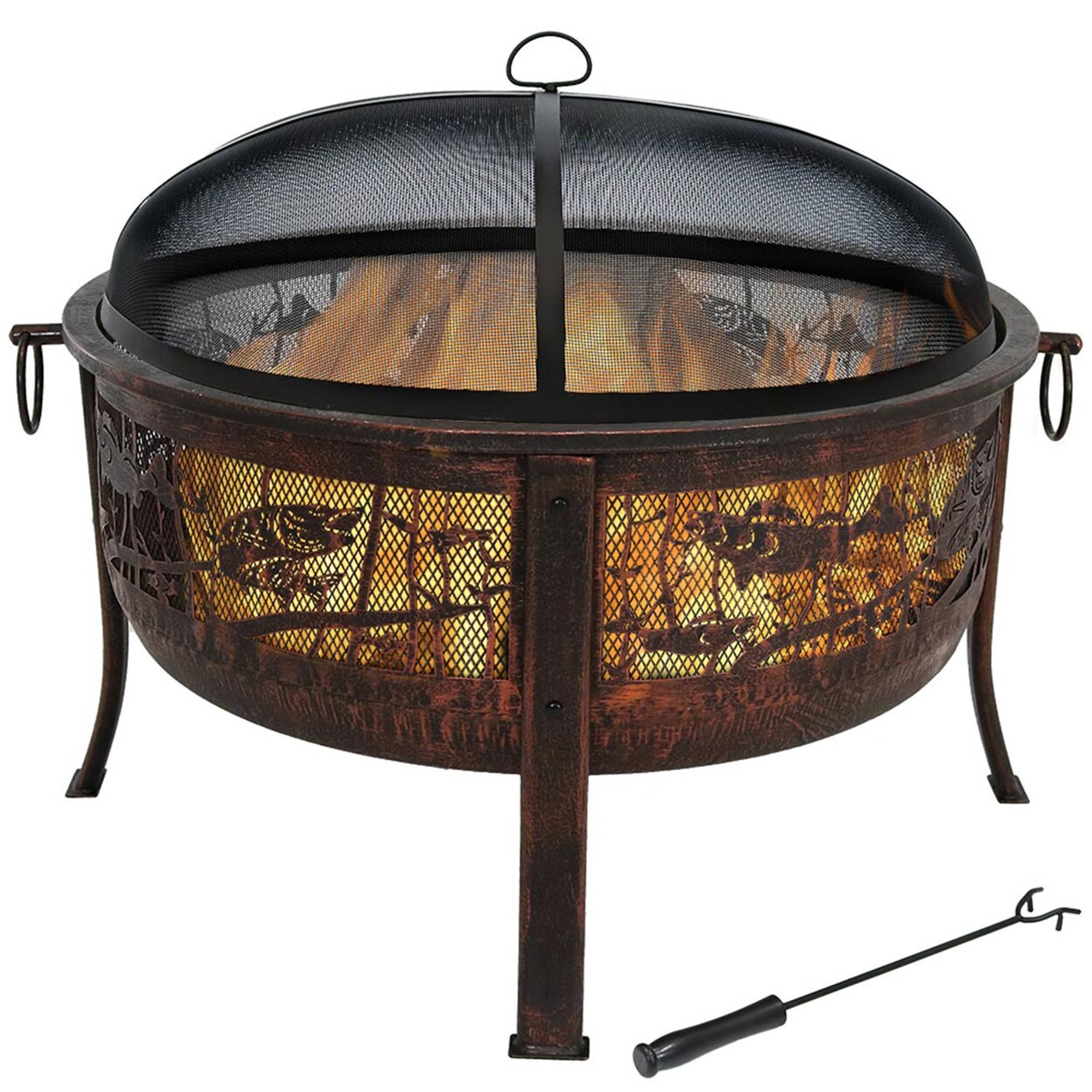 Sunnydaze 30 In Northwoods Fishing Steel Fire Pit With Spark Screen