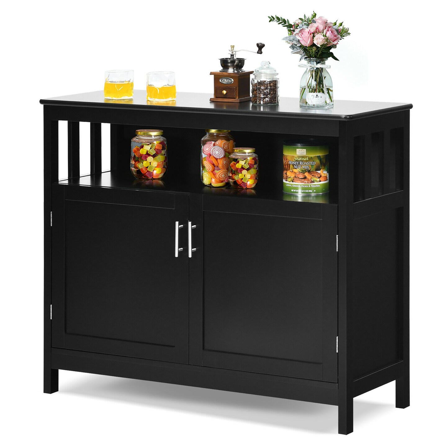 Costway Kitchen Buffet Server Sideboard Storage Cabinet with 2 Doors &#x26; Shelf White/Black/Gray