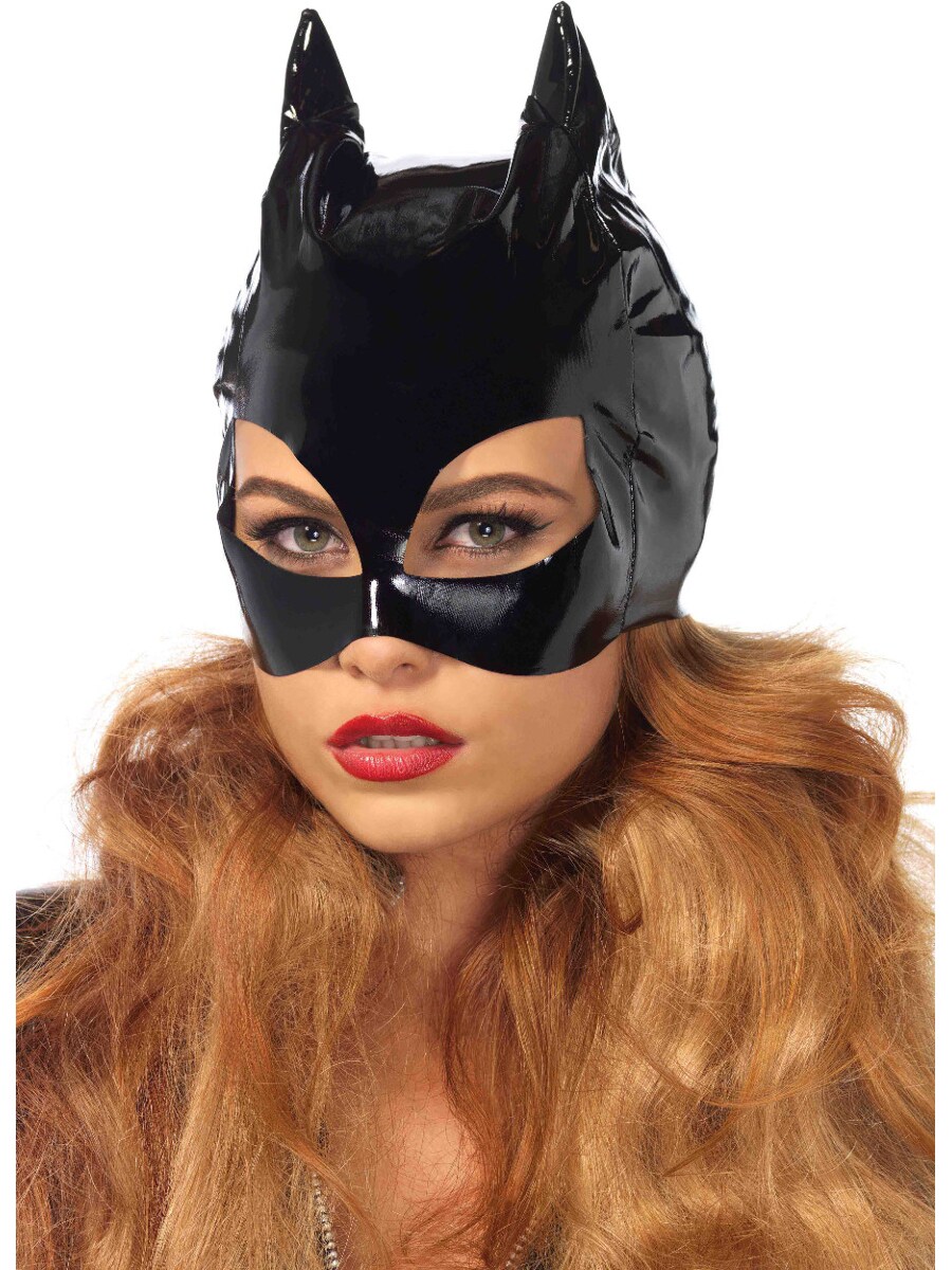Adult's Womens Vinyl Black Vigilante Cat Mask Costume Accessory