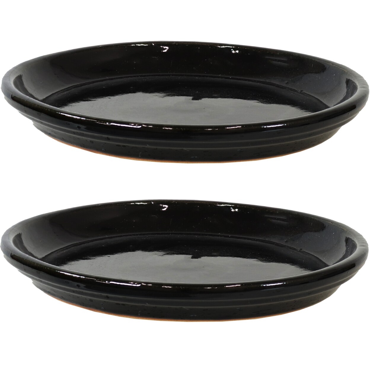 Sunnydaze Glazed Ceramic Planter Saucers - 12" - Obsidian - Set Of 2