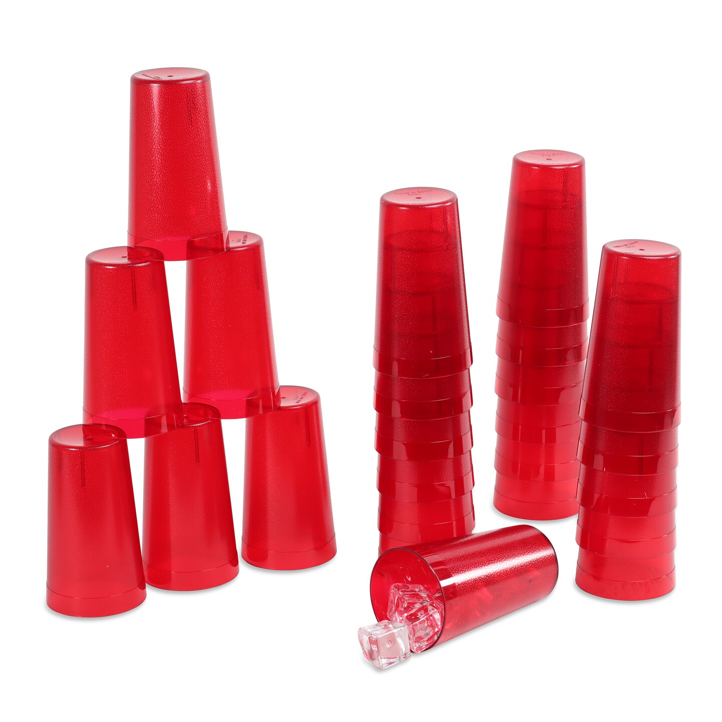 Spec101 Hard Plastic Cups Reusable 24-Pack of 12oz Red Stackable Plastic Glasses