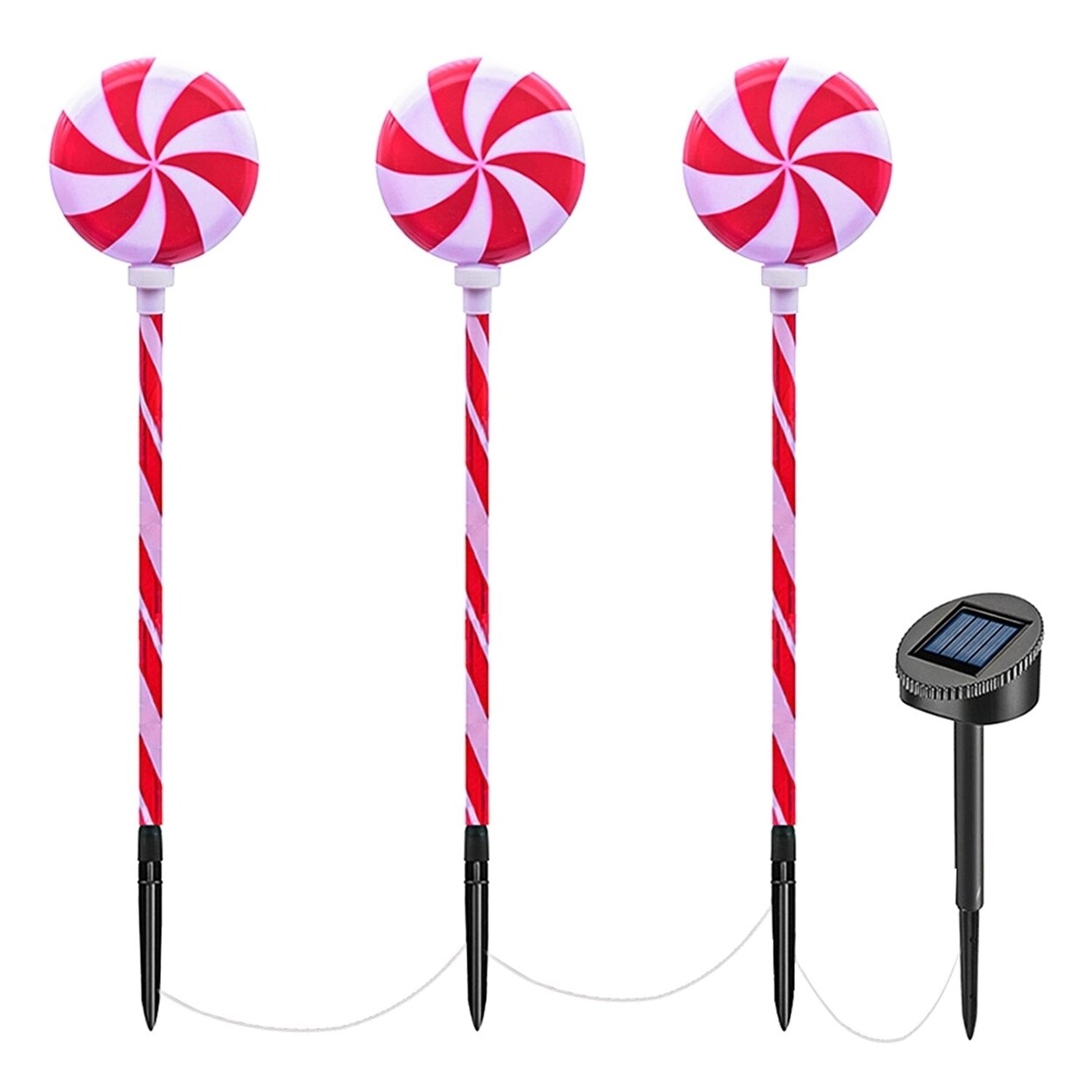 SKUSHOPS Solar Christmas Candy Light Set of 3 IP65 Waterproof Solar Lollipops Stake Lamp for Patio Yard Garden Pathway Christmas