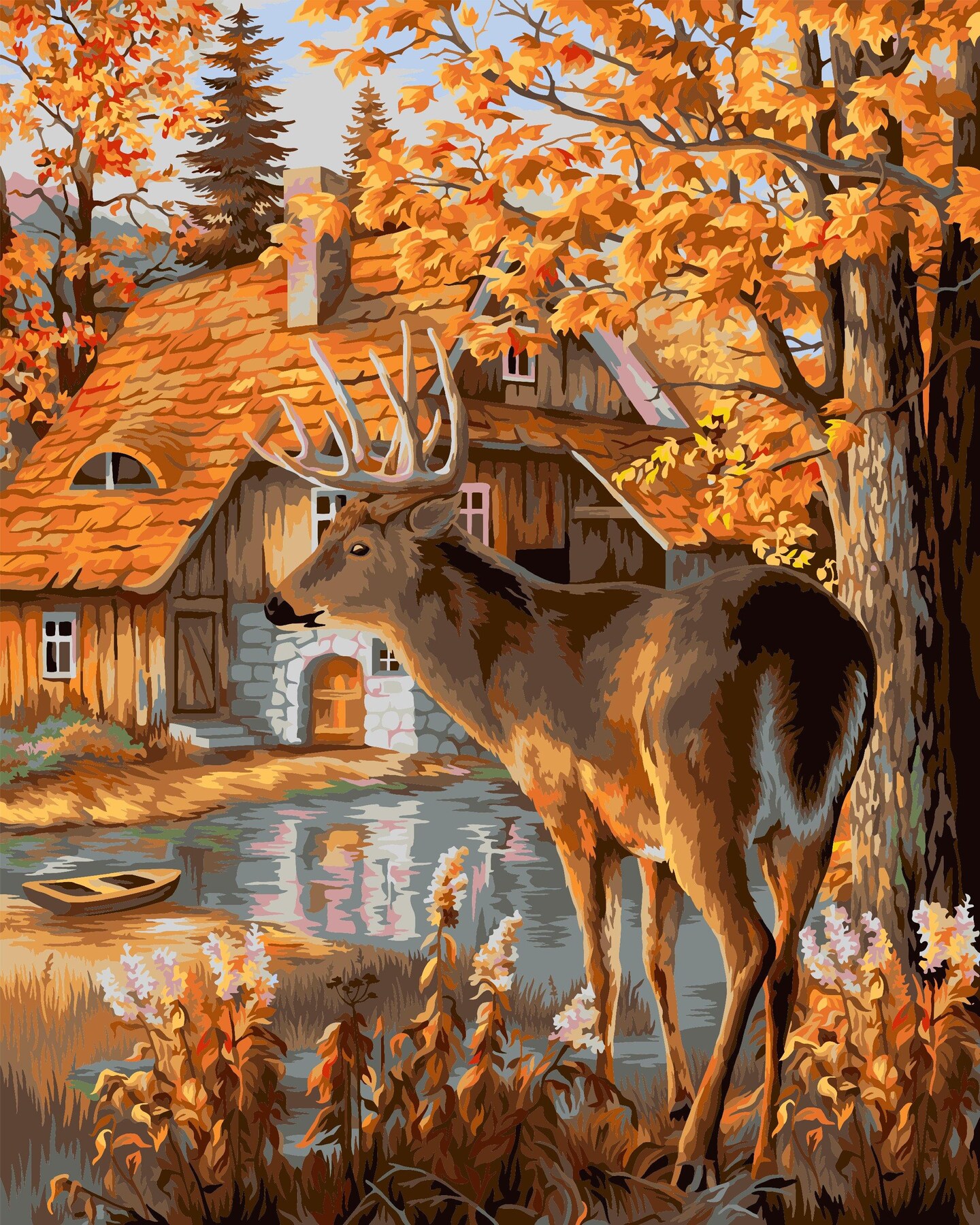 Painting by Numbers kit Crafting Spark Cabin in the Woods H116 19.69 x 15.75 in