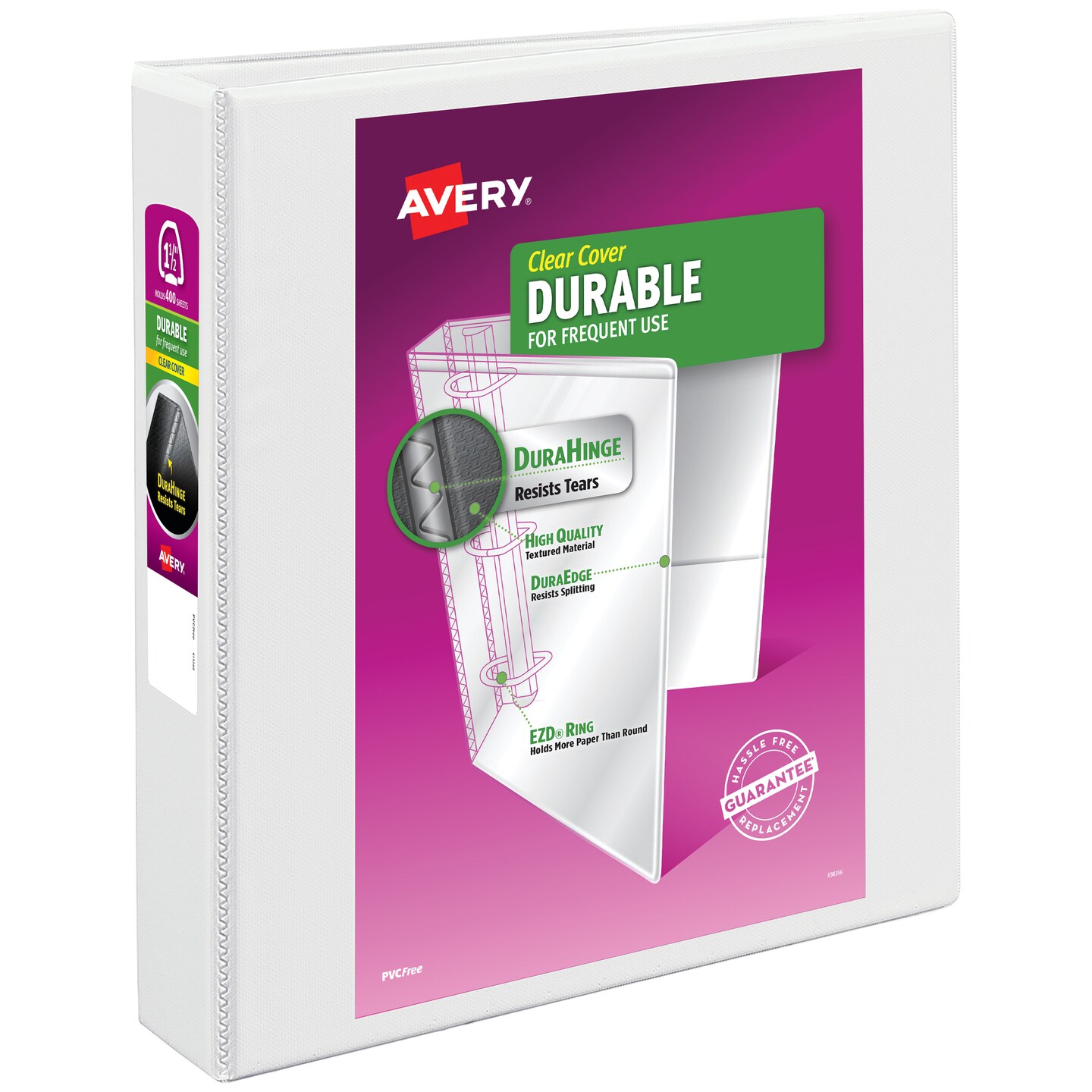 Avery Durable View 3 Ring Binder, 1.5" EZD Rings, 1 White Binder (09401)