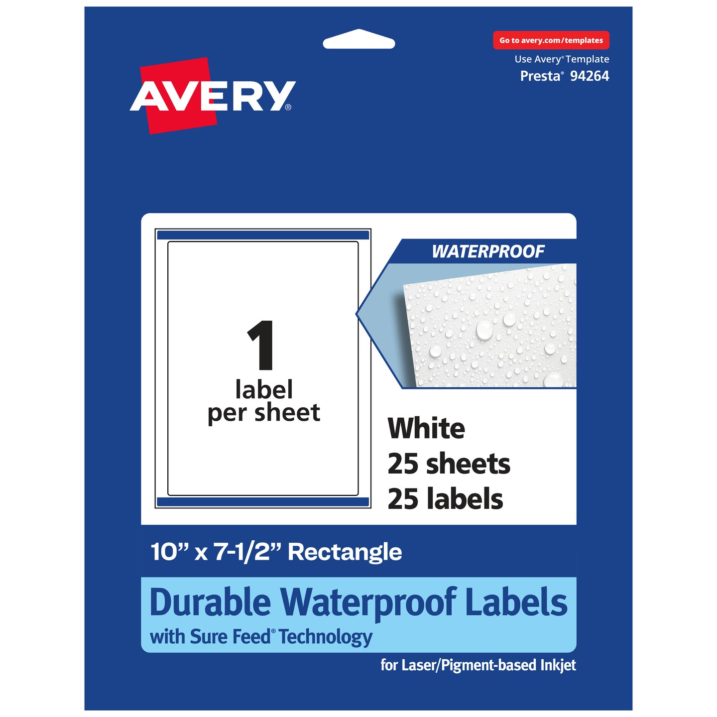 Avery Durable Waterproof Rectangle Labels with Sure Feed, 10&#x22; x 7.5&#x22;