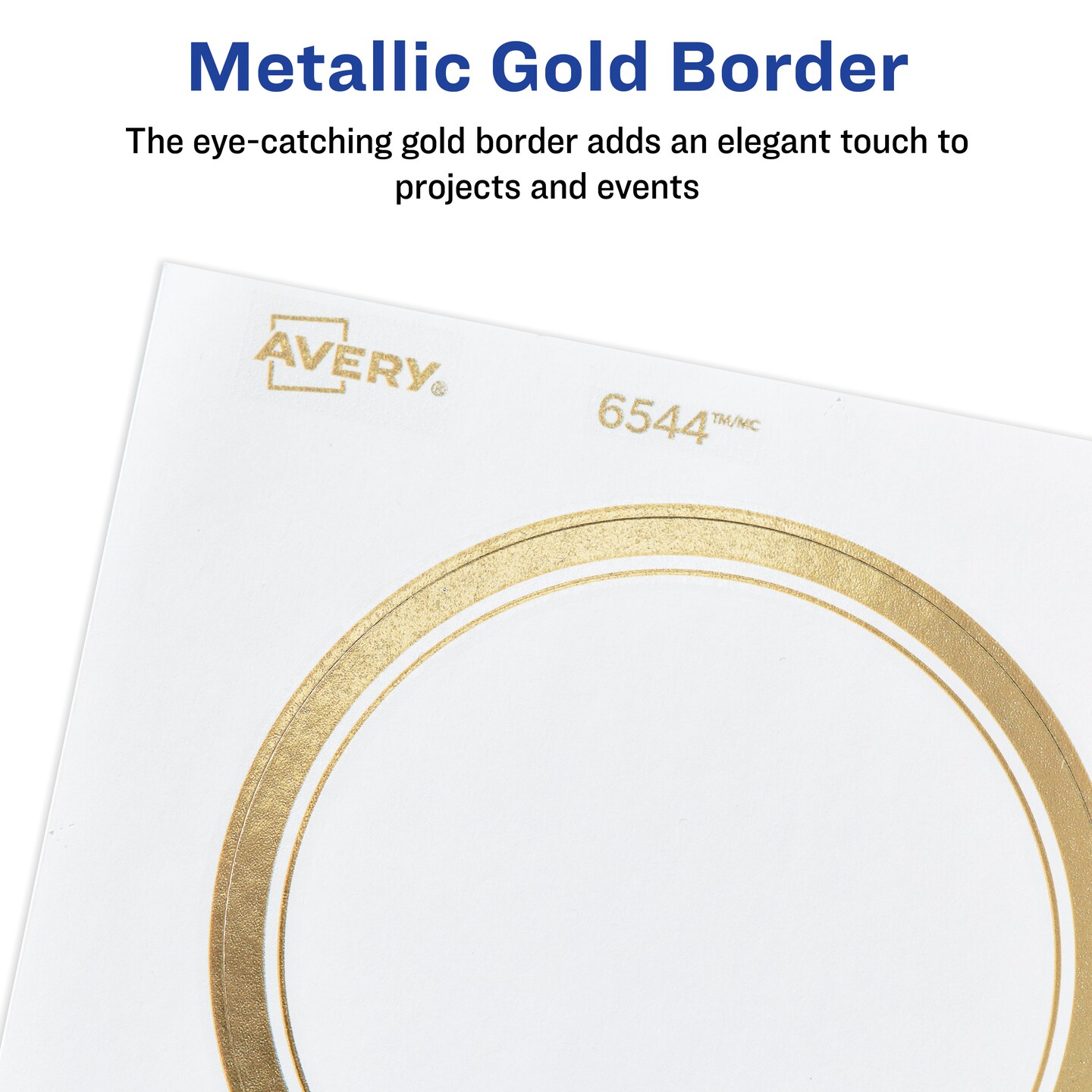 Avery Matte White Labels with Metallic Gold Borders, 3" x 3" Square Labels, 60 Total, Laser/Inkjet Printable Labels (6542)