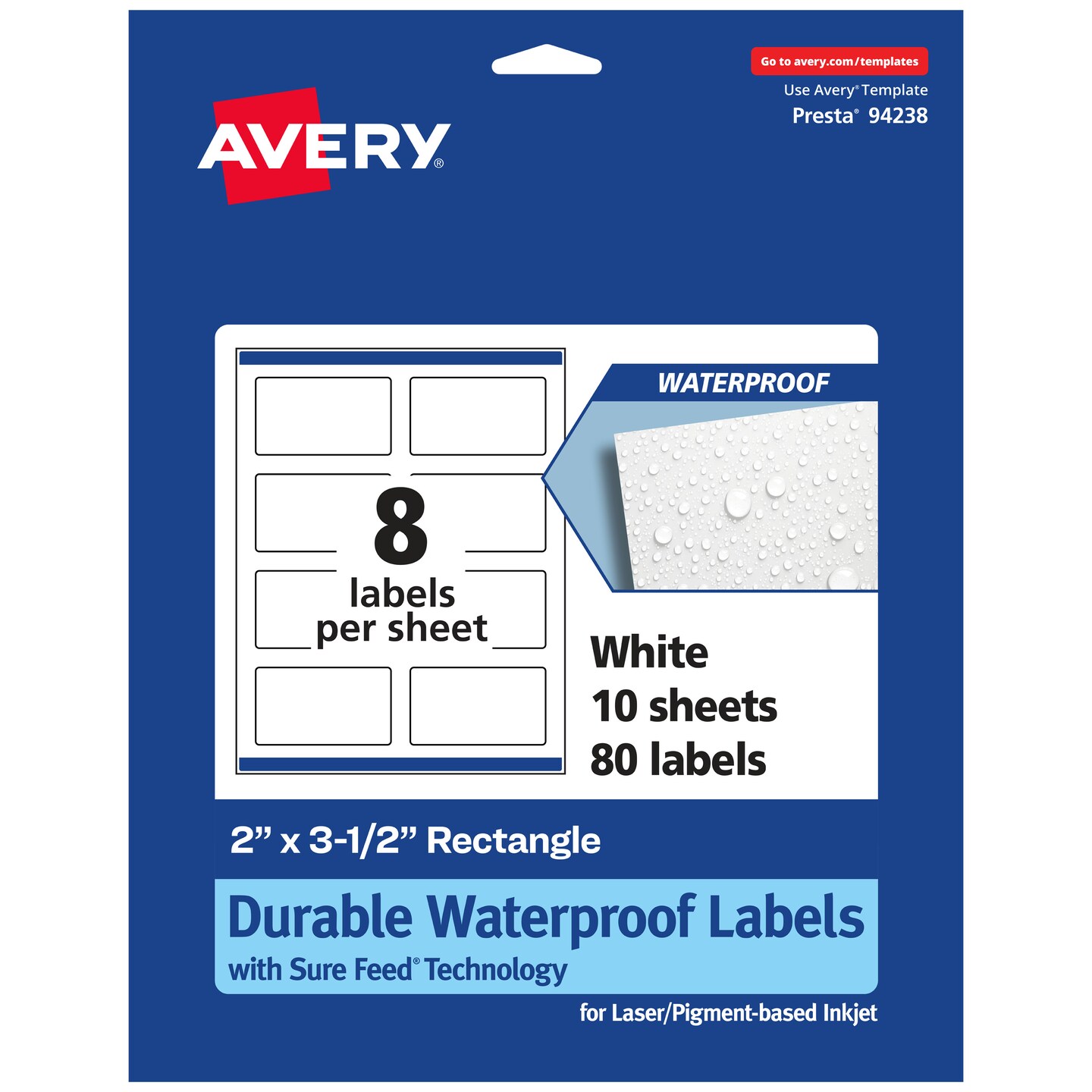 Avery Durable Waterproof Rectangle Labels with Sure Feed, 2&#x22; x 3.5&#x22;