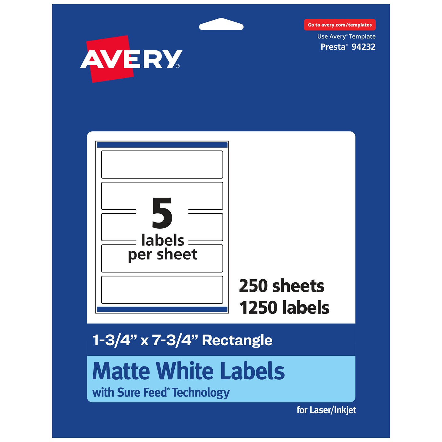 Avery Matte White Rectangle Labels, 1.75" x 7.75"