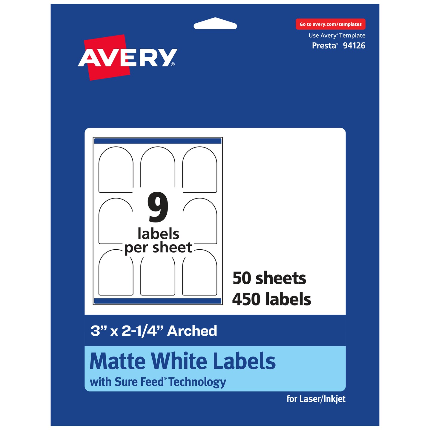 Avery Matte White Arched Labels, 3&#x22; x 2-1/4&#x22;