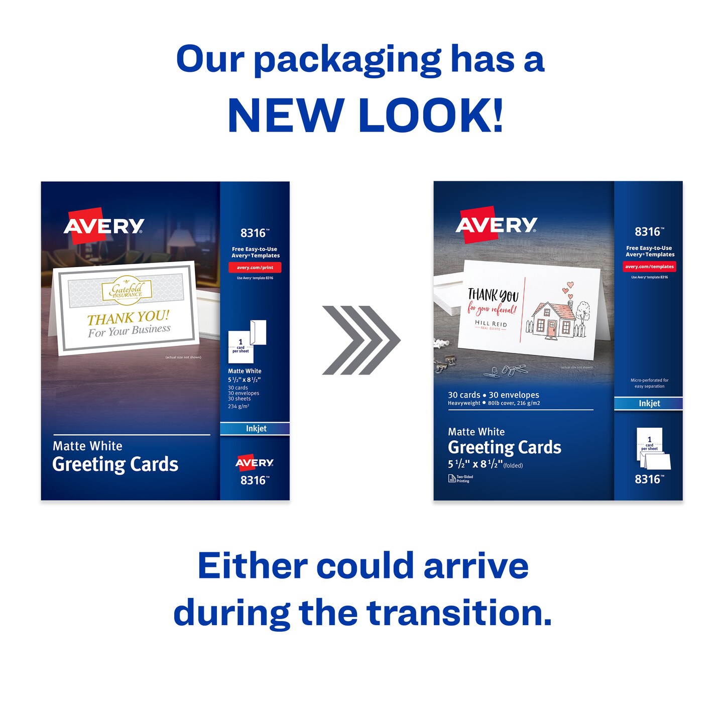 Avery Printable Greeting Cards with Envelopes, Half-Fold, 5.5&#x22; x 8.5&#x22;, Matte White, 30 Blank Greeting Cards for Inkjet Printers (8316)