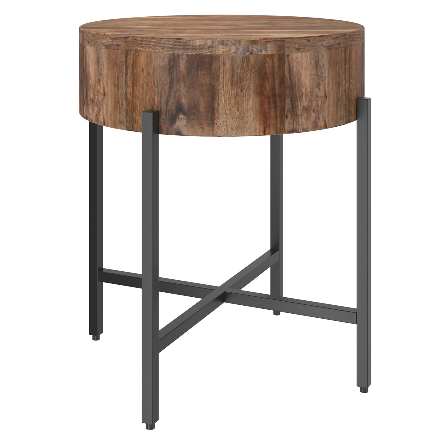 Contemporary Home Living X Base Handmade Round End Table - 24" - Natural Brown and Black