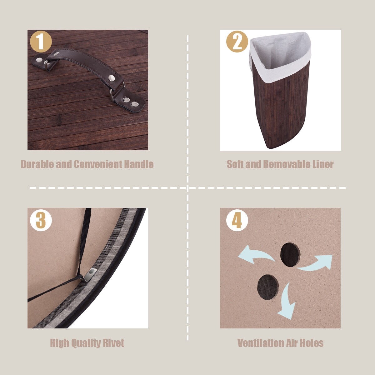 Corner Laundry Hamper Basket with Lid Removable Liner Wicker Black