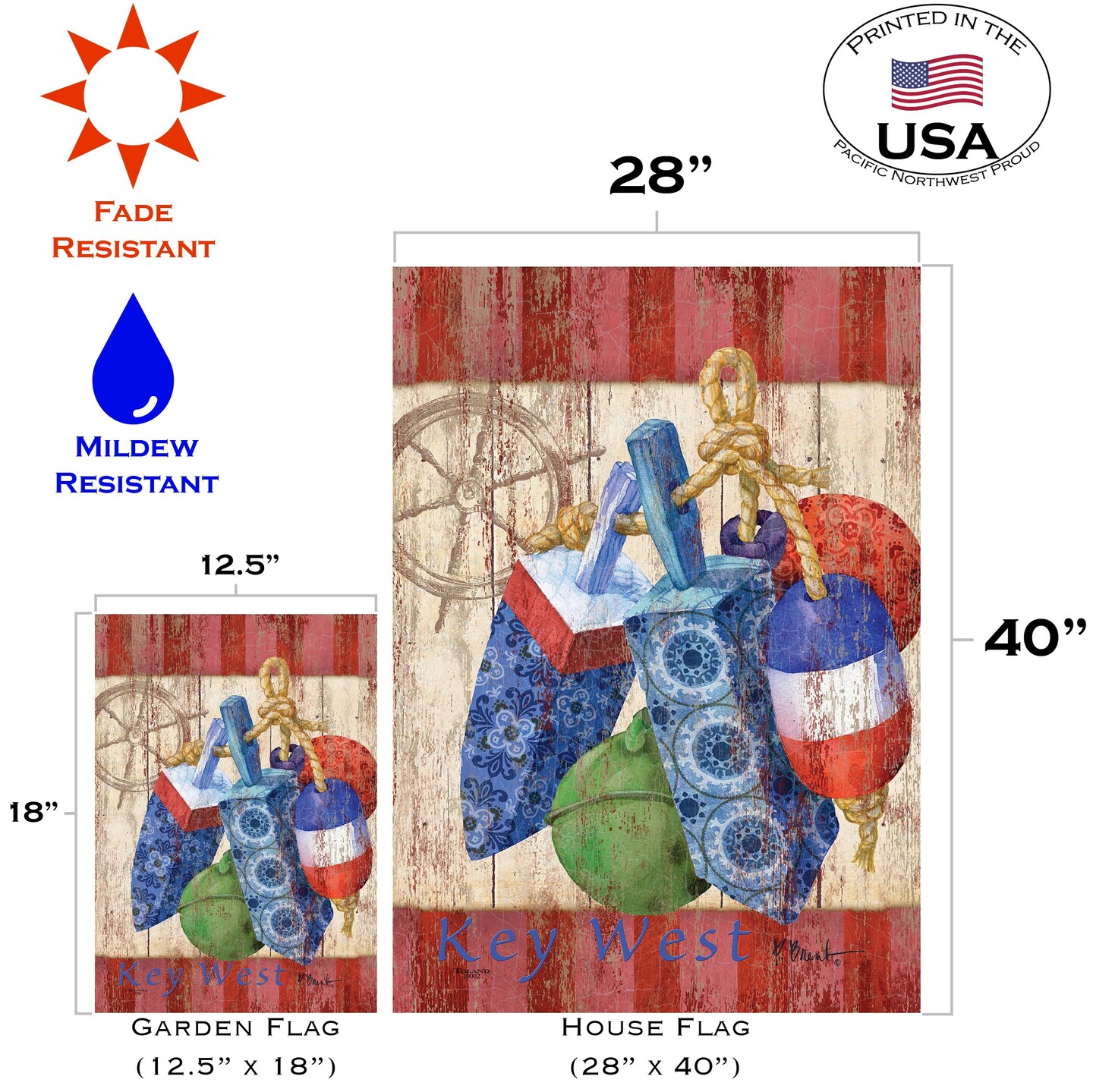 Rustic Floats And Wheel-Key West Decorative Key West Flag
