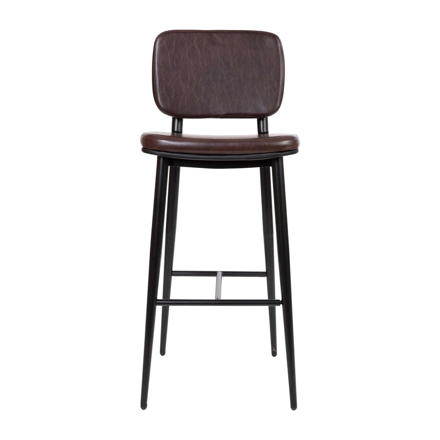 Merrick Lane Regency Faux Leather Barstools Contemporary Metal Frame Stools with Integrated Footrest - Set of 2