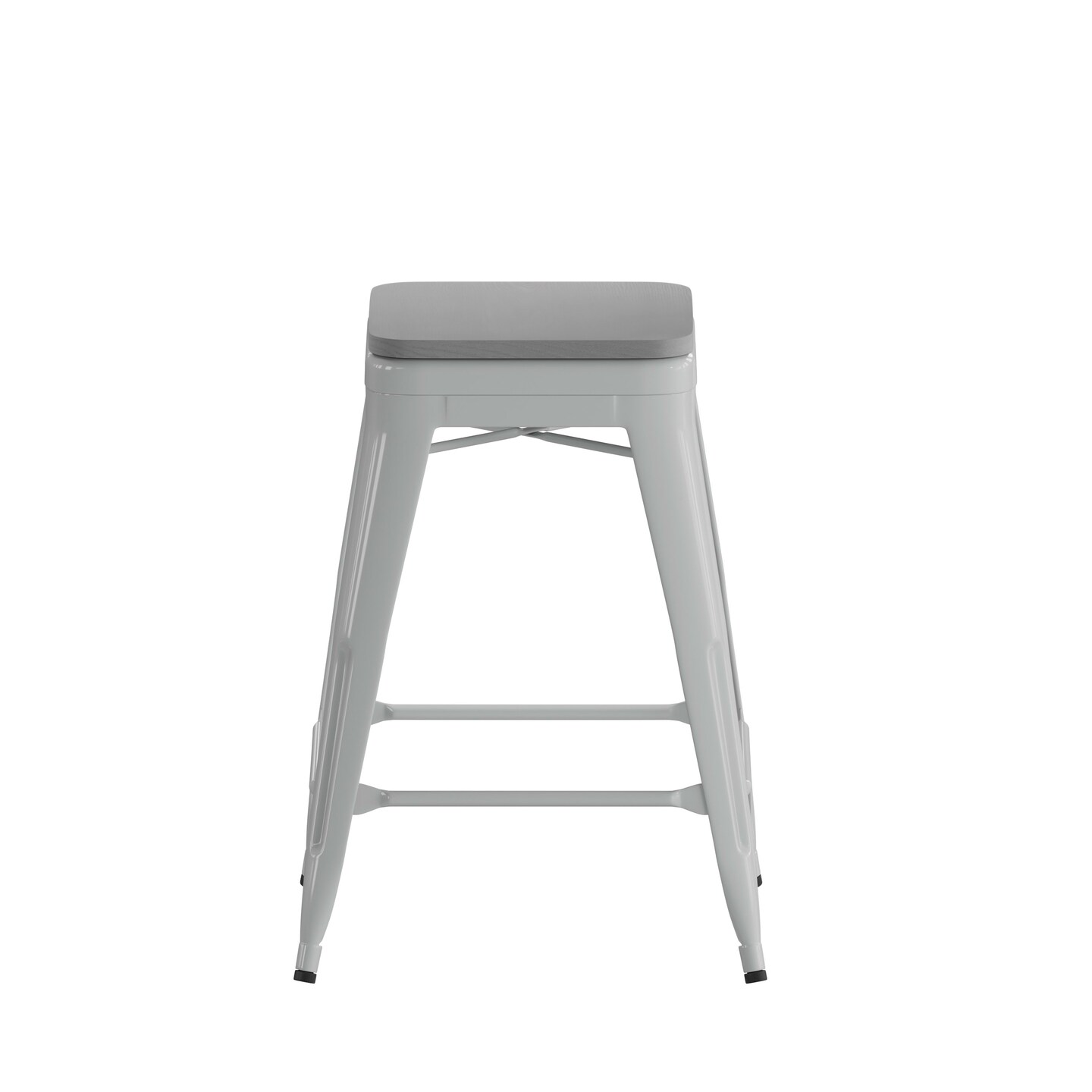 Emma and Oliver Cory Set of Four Backless Metal Stools with All-Weather Poly Resin Seats for Indoor Use Only